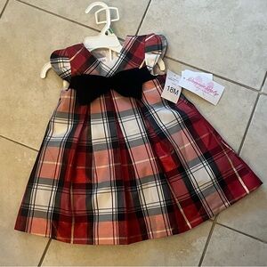 Bonnie Baby Red Plaid Dress with Black Bow